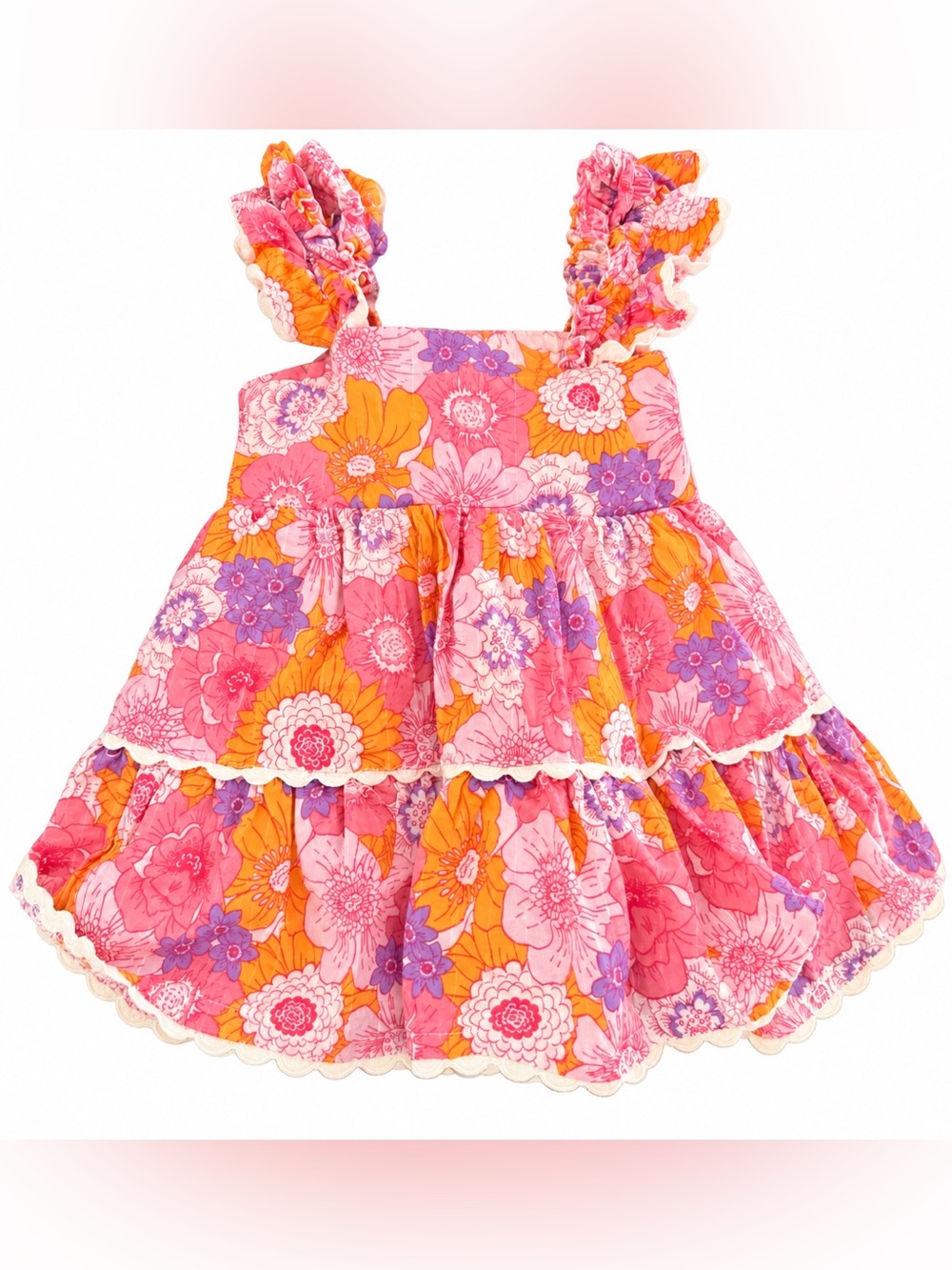 Haute Hippie Kids Floral Ruffled Sundress in Pink, Orange & Purple